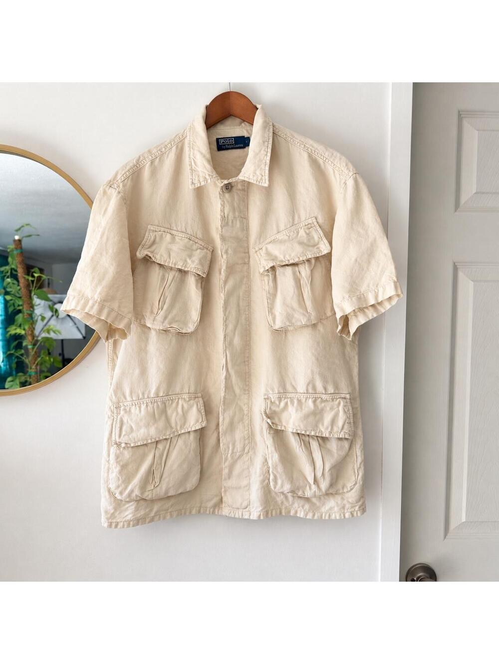 Polo Ralph Lauren Natural Garment-Dyed Slub Linen Overshirt Preppy Americana M